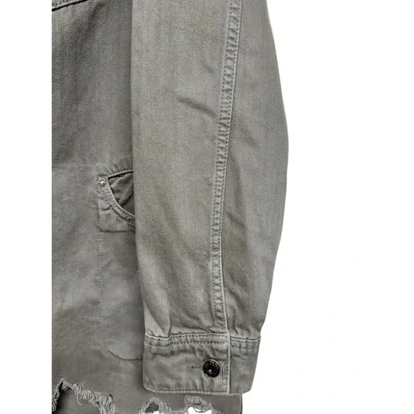 Free People Moonchild Denim Shirt Jacket Distressed Olive Women's Size Large - Picture 9 of 14